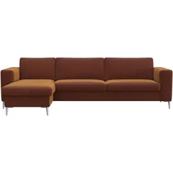 Ecksofa FLEXLUX "Fiore, super Sitzkomfort durch Kaltschaum im Sitz, L-Form", braun (cognac), B:262cm H:85cm T:92cm, 100% Polyester, Sofas, breite Armlehnen, Kaltschaum, Füße Alu