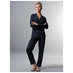 Schlafanzug TRIGEMA "TRIGEMA", Damen, Gr. XL, blau (navy), 100% Baumwolle, Homewear-Sets