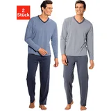 LE JOGGER le jogger® Pyjama, (Packung, 4 tlg., 2 Stück), Schlafanzug mit garngefärbten Streifen le jogger® blau-marine, grau-anthrazit