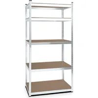 Midori Schwerlastregal Metall verzinkt 170x80x30 cm | 350 kg Traglast | Steckregal mit 5 MDF Böden höhenverstellbar | Kellerregal Werkstattregal Garagenregal | Ohne Werkzeug