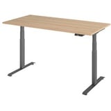 kompatible Ware Base Lite elektrisch höhenverstellbarer Schreibtisch eiche rechteckig, T-Fuß-Gestell grau 160,0 x 80,0 cm