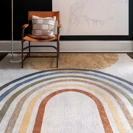 livabliss Asuncion Teppich 160x213 cm – Waschbarer Boho Orientalteppich für Wohnzimmer & Schlafzimmer – Kurzflor in Elfenbein & Gelb