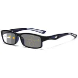 Lanomi Schmal Selbsttönende Gleitsichtbrille Damen Herren Kunststoffe Rechteckig Photochrome Progressive Gleitsicht Lesebrille mit Blaulichtfilter Matte Blau/Selbsttönende Grau 1.5 - M