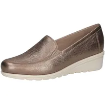 CAPRICE Damen Slipper aus Leder mit Keilabsatz, Beige (Taupe Metallic), 39 EU