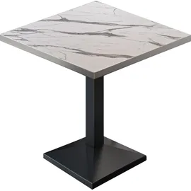GGM Möbel BPA | Bistro Tisch | Quadratisch | Edelstahl Rand | 60 x 60 x 78,5 cm | Weiß Marmor / Schwarz