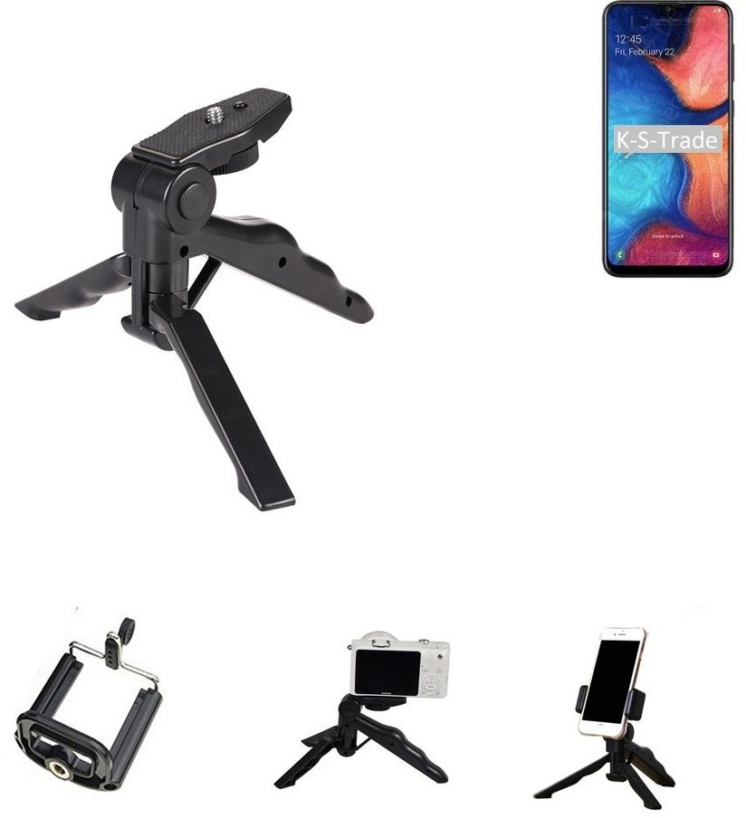 K-S-Trade für Samsung Galaxy A20 Smartphone-Halterung, (Stativ Tisch-Ständer Dreibein Handy-Stativ Ständer Mini-Stativ) schwarz