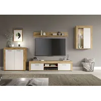 Home Affaire Wohnwand HOME AFFAIRE "AOSTA, Breite 330cm, 4-teilige Wohn-Kombination", weiß (wotan eiche nachbildung, weiß), B:330cm H:169cm T:40cm, Holzwerkstoff, Kastenmöbel-Sets, Wohnwand, Wohnwand, Kombination, Anbauwand, Möbel Set, Schrankwand, Möbel Kombi