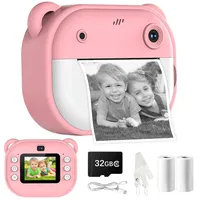 Sofortbildkamera Kinder, 1080P Dual-Linse Kinderkamera Sofortbildkamera, 2" Bildschirm Digitalkamera Kinder mit 32GB Karte & Druckpapier, Geburtstag Geschenke für 3-12 Jahren Jungen Mädchen(Rosa)