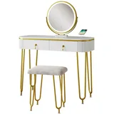 Vicco Schminktisch Grace Weiß 100 cm LED-Spiegel QI-Ladestation Hocker