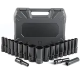 Camiraft 20tlg Schlagschrauber Nüsse 1/2 Zoll, CR-V 8-32mm Steckschlüsselsatz 1/2, Langnuss Set Stecknuss Set, Schlagschrauber Nuss Set für Autoreparaturen Reifenwechsel