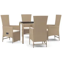 vidaXL 5-tlg. Garten-Essgruppe mit Kissen Beige Poly Rattan