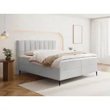WFL GROUP Boxspringbett mit Bettkasten – Polsterbett 160 x 200 cm mit H4 Taschenfederkern Matratze & 5 cm Topper – Stauraumbett mit hohem Kopftei... - Hellgrau,