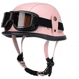 Labzaa Retro Deutsche Lederhelm Halbschalenhelm mit ECE, Jethelm Retro,Vintage Motorradhelm mit Brille für Cruiser Chopper Biker Moped A M
