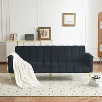 Merax Klappbares Schlafsofa,Großem Couch Sofa,mit Schlaffunktion, 220x104cm Größe (erw.) - erstellbarer Rückenlehne und Armlehnen Perfekt für Wohnzimmer, Schlafzimmer, Heimkino,Samt Schwarz