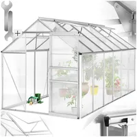 tectake® Aluminium Gewächshaus, 375x185x195 cm, Treibhaus, Tomatenhaus, Frühbeet, Pflanzenhaus, UV beständig, 4 mm Platte, Schiebetür & Dachfenster, Schutz vor Kälte, Regen und Frost - ohne Fundament