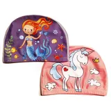 2er-Set Zauberhafte Badekappen für Mädchen (Alter: 2-4 Jahre) - Einhorn und Meerjungfrau - 100% Nylon und 0% Ziepen