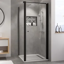 Breuer Elana 6 Black Edition Drehtür für Seitenwand oder Badewannenseitenwand (auf Wanne) oder Nische Türanschlag rechts Klarglas hell 75 cm - Schwarz matt - 0612 031 001 002