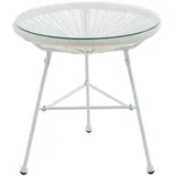 Vente-Unique Gartenbeistelltisch, Weiß, Glas, Uni, 2-Sitzer, Rund, 50x50x50 cm, Gartenmöbel, Gartentische, Gartentische