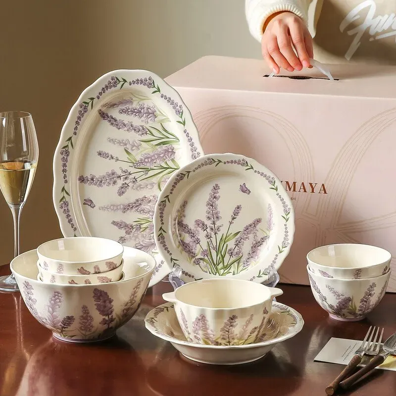 KAWASIMAYA 10-teiliges Lavendel Keramik Geschirrset