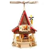 Richard Glaesser Weihnachtspyramide Adventshaus Pyramide Bärenhaus bunt, elektrisch, Höhe 53 cm, Handwerkskunst original Erzgebirge