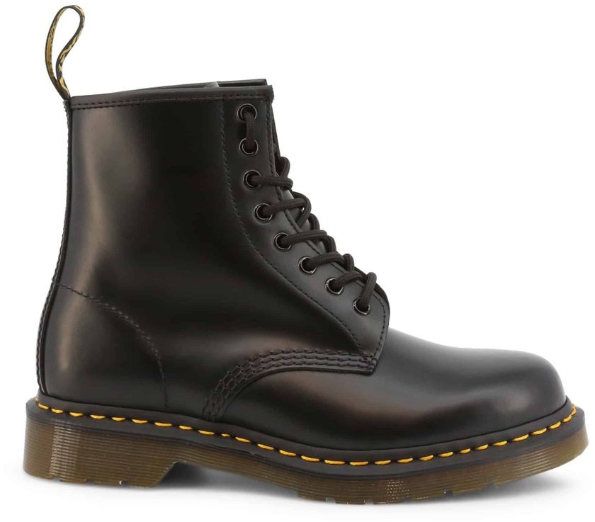 Dr. Martens - 1460 Black Smooth Comfort, 11822006, 8-Loch Leder Stiefel schwarz mit gelber Naht Größe 43 (UK9)