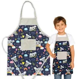 HOUSE ART LIFE Kinderschürze mit Tasche - Baumwoll Kochschürze für Jungen und Mädchen 7-10 Jahre, ideal zum Malen Kochen Backen Spielen, Geschenk für Kinder, Viele bunte Muster - 7-10 Jahre