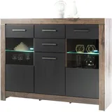 HBZ BALIN mit LED-Beleuchtung in Canyon-Eiche Optik, Schwarz-Eiche Optik - Moderner Wohnzimmerschrank mit viel Stauraum für Ihren Wohnbereich - 160 x 125 x 45 cm (B/H/T)