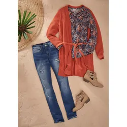 bonprix Shirt-Tunika bedruckt Langarm, orange, 48/50 (XL), 100% Baumwolle