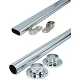 RSR Hangers Kleiderstange Schrankrohr Schrankstange für Kleiderschrank 80 cm | verchromt | Silber | Oval |Rund | mit Schrankrohrlager Set (Rund)