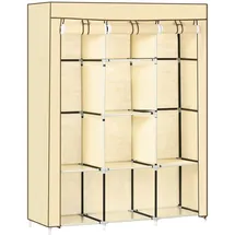 Homcom Stoffschrank, Kleiderschrank mit Kleiderstangen, 8 Ebenen, Faltschrank, Faltbare Garderobe für Schlafzimmer, Flur, Vliesstoff, Beige, 125 x 43 x 162,5 cm