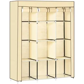 Homcom Stoffschrank, Kleiderschrank mit Kleiderstangen, 8 Ebenen, Faltschrank, Faltbare Garderobe für Schlafzimmer, Flur, Vliesstoff, Beige, 125 x 43 x 162,5 cm