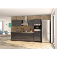 Held Möbel Küchenzeile Mailand 290 cm grau Hochglanz-Grau Matt ohne E-Geräte