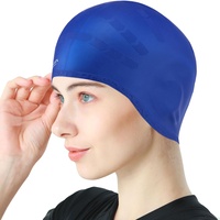 LEDEAK Badekappe mit 3D Ohrschutz, rutschfeste wasserdichte Silikon Schwimmkappe, Unisex Bademütze Erwachsene Swimming Cap für Kurzes/Langes Haar (Blau)