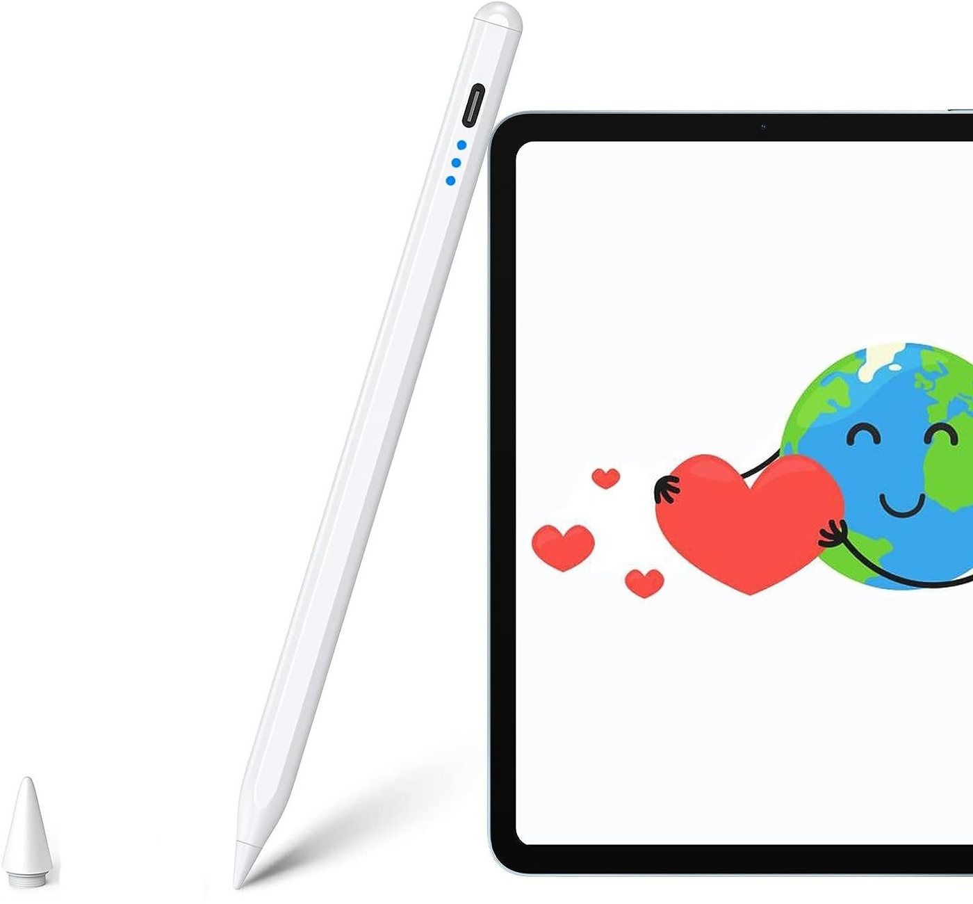 OKWISH Eingabestift Stift Stylus Pen Touchstift Pencil Touchscreen f. Apple iPad 2018-2023 (Hochpräzise Handflächenerkennung 3 LED-Anzeige Neigungsempfindlich) Magnetisches Pen Kompatibel mit iPad iPad Pro iPad Mini iPad Air weiß