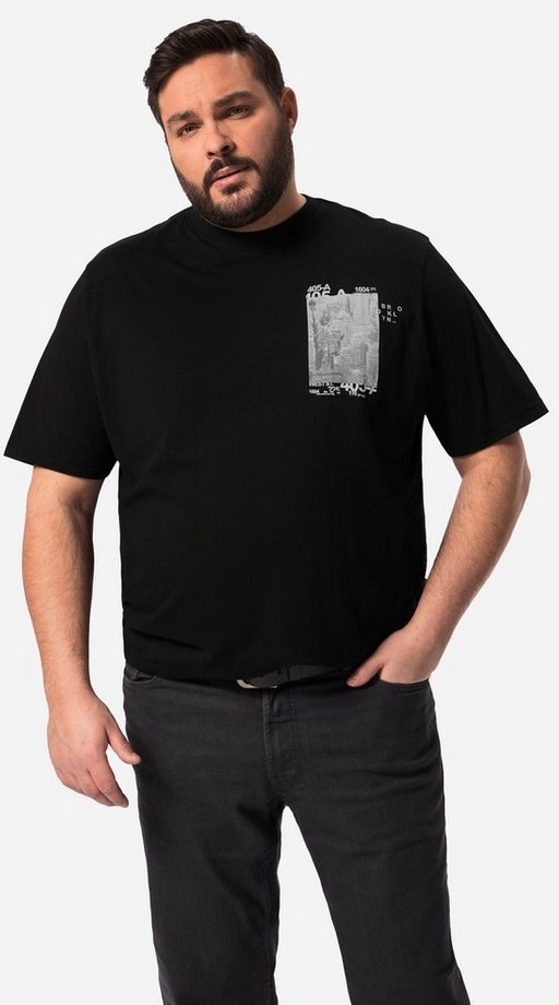 Men Plus T-Shirt Men+ T-Shirt Halbarm Brust Print bis 84/86 schwarz 68