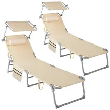 Tectake 2er Set Sonnenliege, Beige, Kunststoff, 68x111x161 cm, Gartenmöbel, Gartenliegen