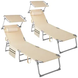 Tectake 2er Set Sonnenliege, Beige, Kunststoff, 68x111x161 cm, Gartenmöbel, Gartenliegen