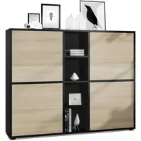 Vladon Highboard, Eiche San Remo, 130.5x105.5x35.5 cm, Wohnzimmer, Kommoden