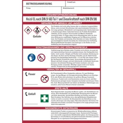 Aushang, Betriebsanweisung für Heizöl EL und Dieselkraftstoff - GHS/ISO 7010 Piktogramme - 200x300x1.5 mm Kunststoff