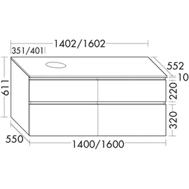 Burgbad Lin20 Waschtischunterschrank inklusive Konsolenplatte, Beckenausschnitt rechts, 4 Auszüge, 1602x552x661mm, SGRA160RF5395, Farbe: Eisblau Matt / Rückwand Anthrazitgrau