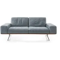KOINOR Ledersofa 2-Sitzer HIERO mareblau - Massivholzrahmen Wildeiche - Metallkufen - Kontrastfaden hellgrau