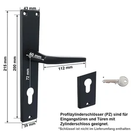 MS Beschläge Langschild Profilzylinder Türbeschlag Drückergarnitur Schwarz pulverbeschichtet