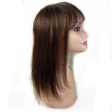 Haartopper für Frauen Echthaar-Topper for Frauen, 14 x 14 cm, Spitzenbasis oben, natürliches, glattes Haarteil mit ordentlichem Pony, Clip-In-Remy-Haar-Wiglets-Verlängerungen mit Pony Haarteil ( Size
