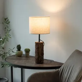 just light. Tischleuchte Beistelllampe Tischlampe Schlafzimmerlampe Holzdekor Stoff H 58 cm