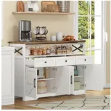 OKWISH Sideboard Buffet-Schrank (Buffet-Anrichte 140cm im Landhausstil mit 3 Schubladen & 2 Türen, Stauraum für Küche & Wohnzimmer – Multifunktionale Kaffeebar im rustikalen Design, weiße & braune Konsole für Dielen & Esszimmer) braun 35 cm x 95 cm x 140 cm