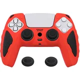 playvital Silikon Hülle für ps5 Controller,Case Zubehör Anti-Rutsche Schutzhülle Hülle Griffe Skin Weiches Gummi Grips für Playstation 5 Wireless Controller(Ritter Edition,Rot & Schwarz)