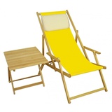 Erst-Holz Strandstuhl gelb Gartenliege Strandliege Deckchair Tisch Kissen Liegestuhl Holz hell 10-302NTKH