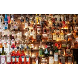 Fototapete PAPERMOON "BAR-VINTAGE RETRO BISTRO PUB ALKOHOL FLASCHEN DESIGN", bunt, B:3,00m L:2,23m, Vlies, Tapeten