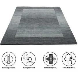 THEKO Wollteppich Gabbeh Super, Handweb, auch als Läufer erhältlich, reine Wolle, rechteckig, Höhe: 9 mm, Schlafzimmer, Wohnzimmer, Esszimmer, auch als Bettumrandung blau|grau 60 cm x 90 cm x 9 mm