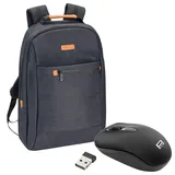 PEDEA Rucksack "Elegance" Notebook-Rucksack bis 17,3 Zoll (43,9 cm) mit Tablet-PC Fach bis 10,1 Zoll (25,9 cm) inkl. Schnurloser Maus, Grau
